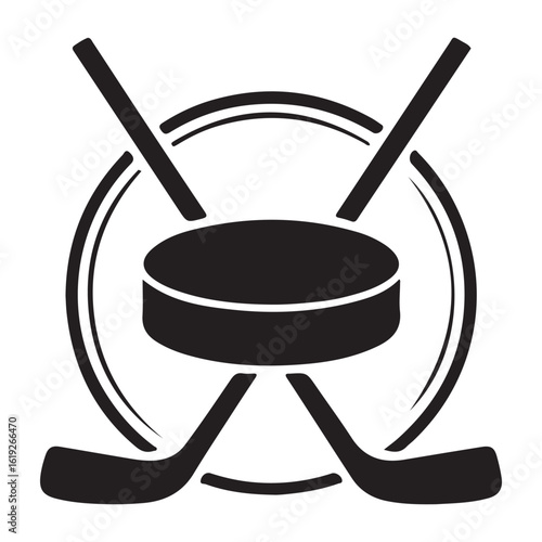 black hockey puck and sticks emblem clip art preview