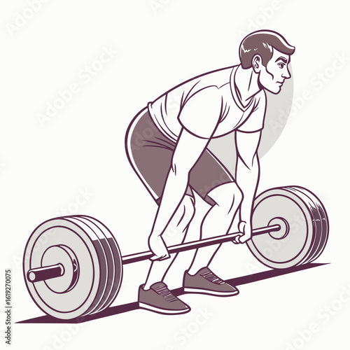 Vector art of a fit man performs a deadlift with a barbell, showcasing strength and dedication in his workout
