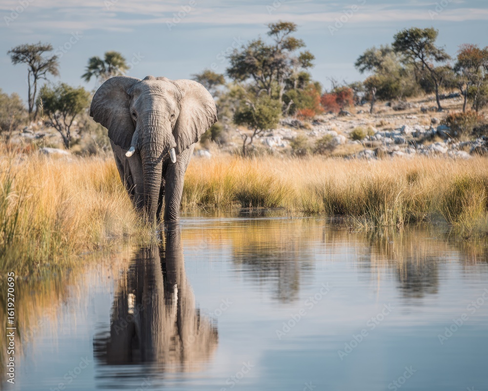 Fototapeta premium Authentic African Elephant in Botswana Wild Premium President S Day Safari Nature Scene for Summer Travel Adventure Social Media Campaigns