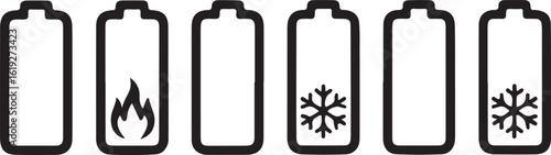 Battery icons with fire and snowflake symbols power
