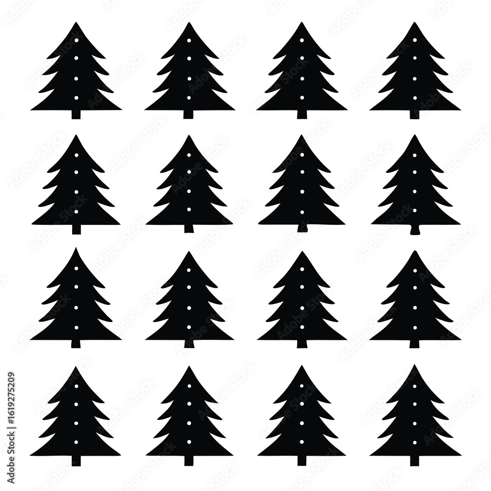 Obraz premium Twelve black stylized Christmas trees with white dots 1