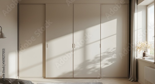 Modern Bedroom Interior with Built-in Closet and Natural Light