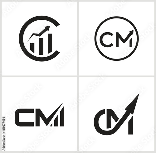 Four Creative Financial Business Logos with Graph and Arrow Elements Symbolizing Growth and Investment Success