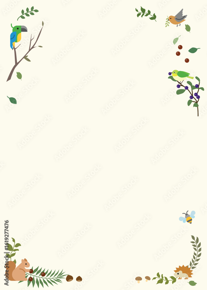 Fototapeta premium Forest border with Animals and Foliage