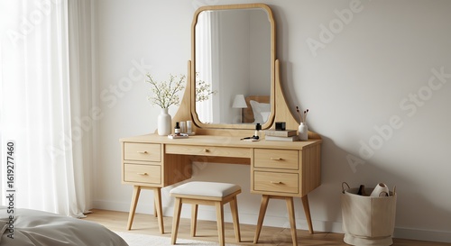 Modern Bedroom Vanity with Mirror and Decor