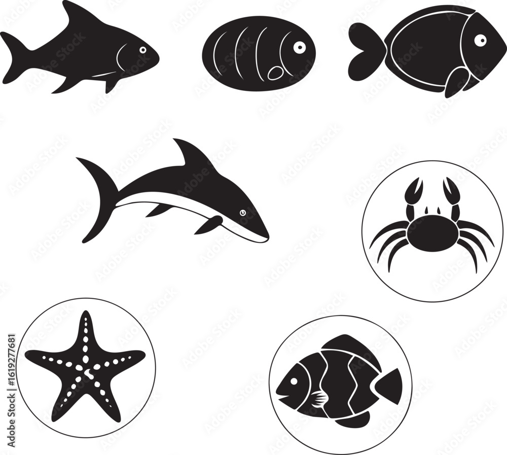 Naklejka premium Collection of diverse exotic pet animal silhouettes including birds reptiles and small mammals presented in a clean graphic style for home decor and design projects silhouette