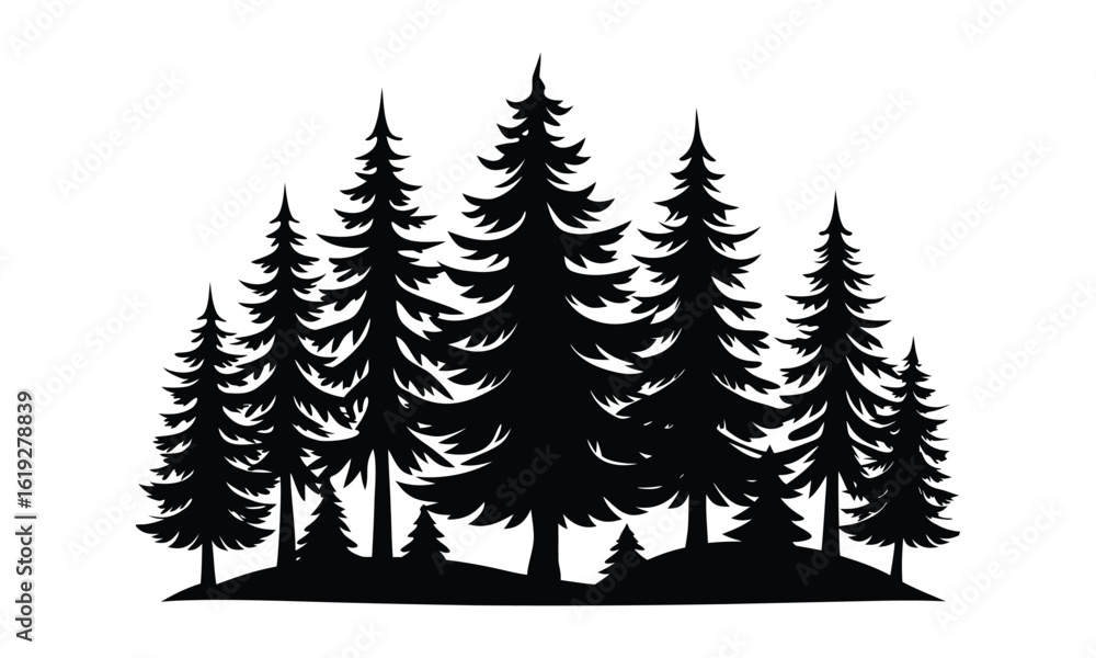 Obraz premium Fir trees silhouette, Pine trees silhouette vector