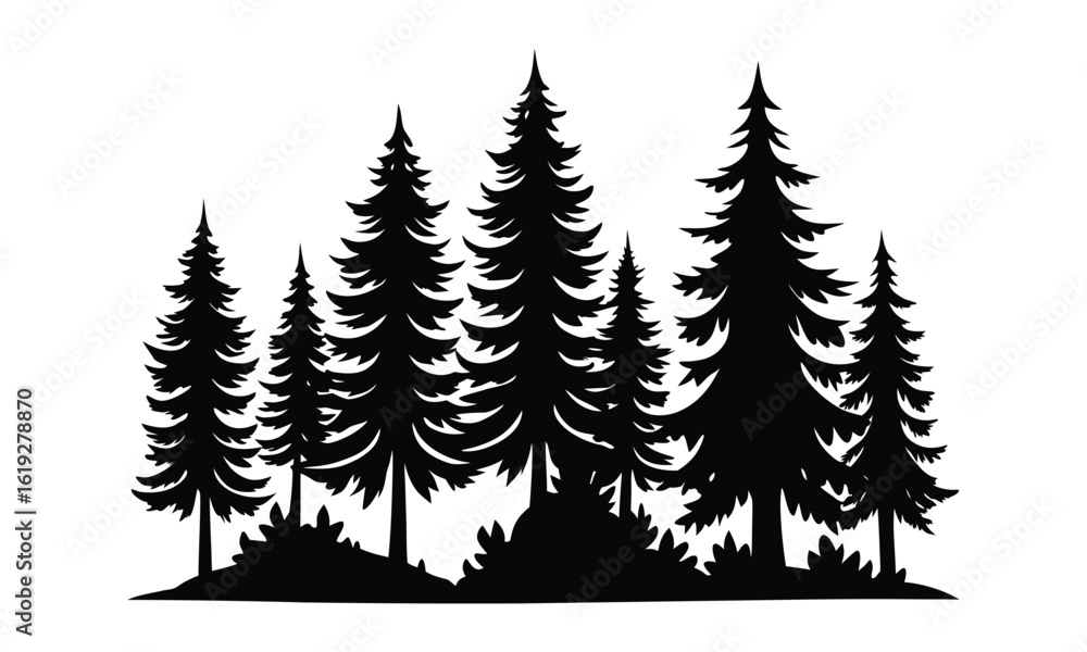 Obraz premium Fir trees silhouette, Pine trees silhouette vector