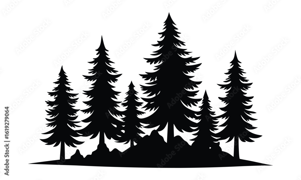 Obraz premium Fir trees silhouette, Pine trees silhouette vector