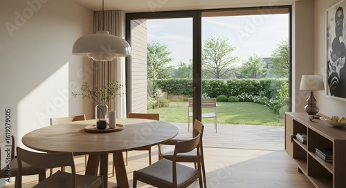 Modern Dining Room with Patio View