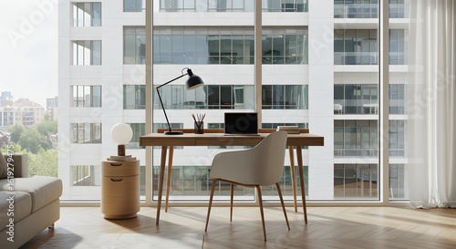 Modern Home Office Interior with City View