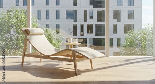 Modern Interior with Lounge Chair and City View