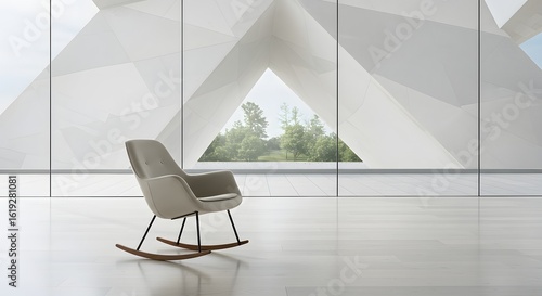 Modern Interior with Rocking Chair and Geometric Architecture