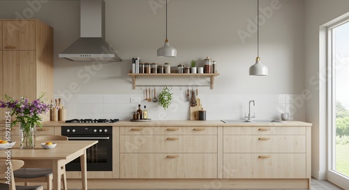 Modern Kitchen Interior Design with Wooden Cabinets and Appliances