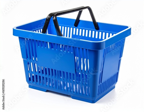 blue shopping basket mockup on white background 
