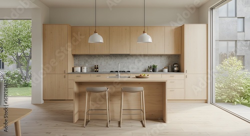 Modern Kitchen Interior with Island and Natural Light