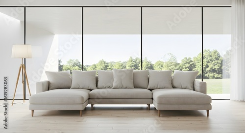 Modern Living Room Interior with Large Sofa and Window View