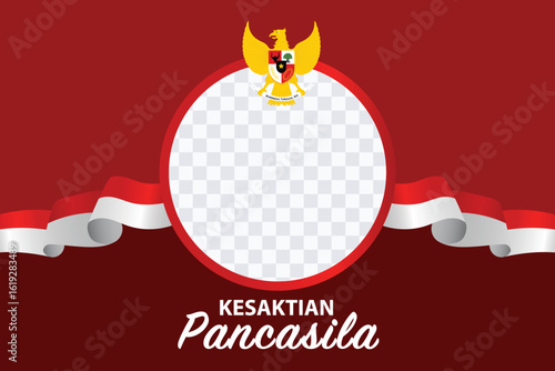 Pancasila Sanctity Day Template Frame with Garuda Emblem Flag  Ribbons.