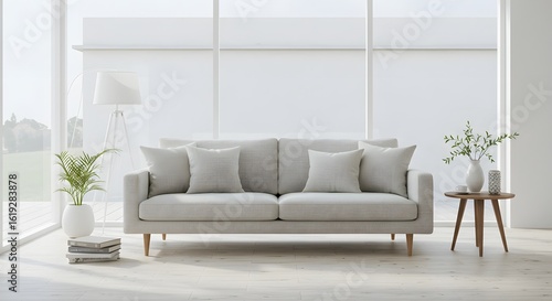 Modern Living Room Interior with Sofa, Lamp, and Decor