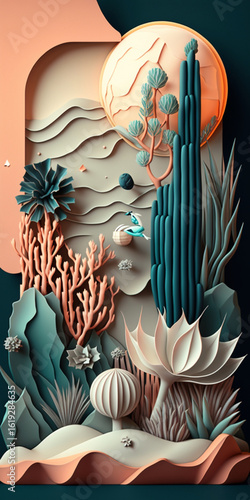 Generative Ai Illustration. Papercut. High quality photo