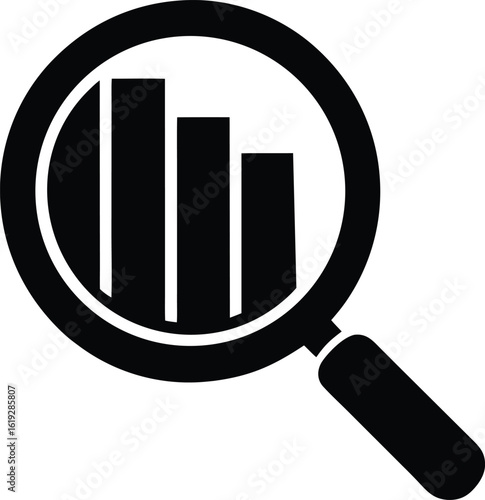 Magnifying glass over descending bar graph icon decline decrease