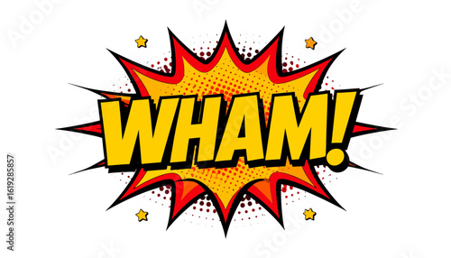 A vibrant comic book-style "WHAM!" explosion graphic.
