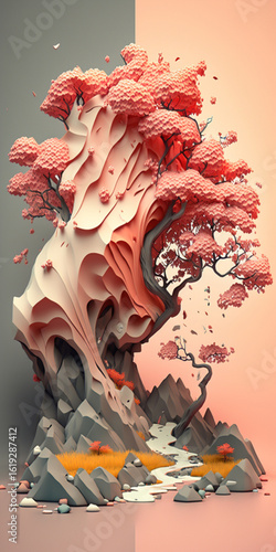 Generative Ai Illustration. Papercut. High quality photo