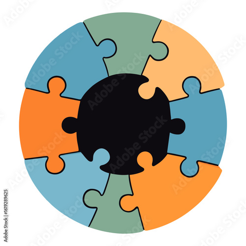 Circular puzzle pieces forming a cohesive circle