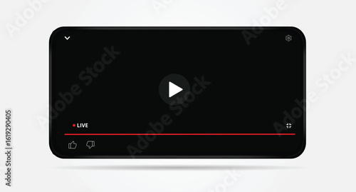 Vector Template of Mobile Live Streaming Video Player UI – Online Media Playback Interface with Red Progress Bar and Like Dislike Buttons