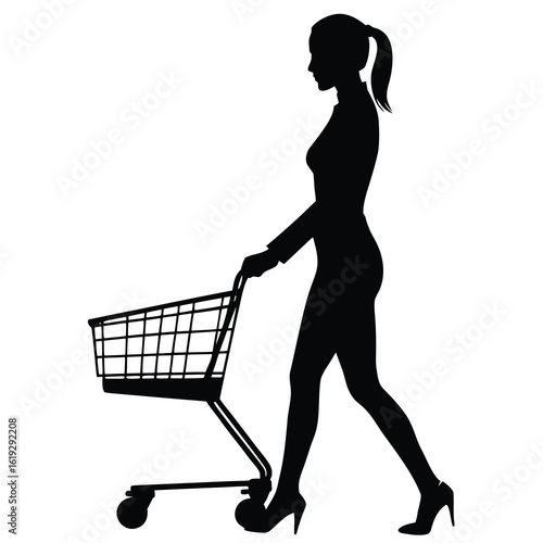 Black silhouette of a woman pushing a shopping cart 4