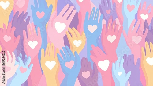 Many Hands Displaying Hearts Symbolizing Love Unity Connection and Togetherness in a Vibrant Community Setting