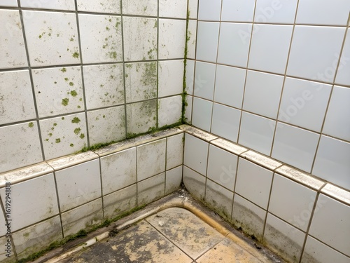Wallpaper Mural Dirty bathroom corner with mold and mildew on tiles and grout Torontodigital.ca