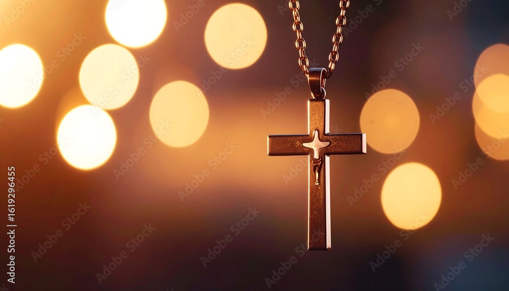 Naklejka premium Cross pendant, bokeh background