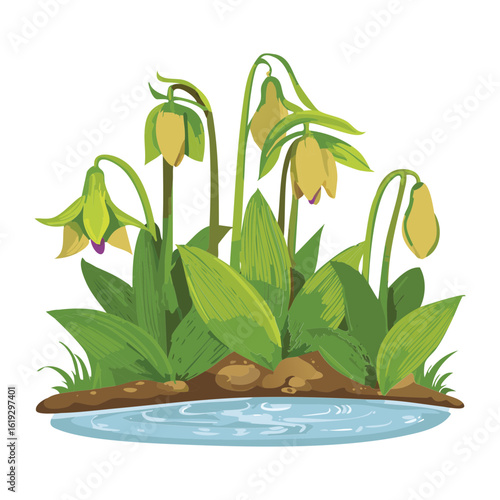 Drooping Yellow Flowers Green Leaves