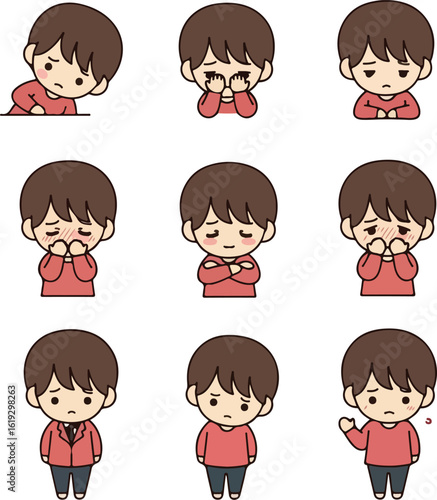 Cartoon Boy Expressions: Sadness and Disappointment