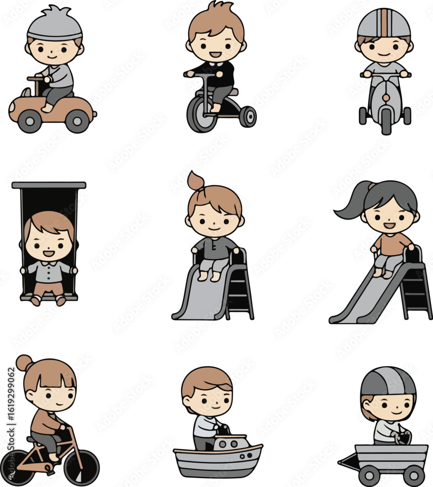 Obraz premium Children's Playtime Icons: Vector Set of Kids Activities