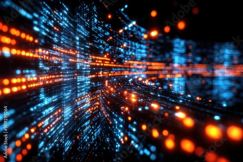 Wallpaper Mural Futuristic Digital Data Stream Visual with Moving Light Digital Lines and Abstract Technology Background in Neon Blue and Orange Lights Torontodigital.ca