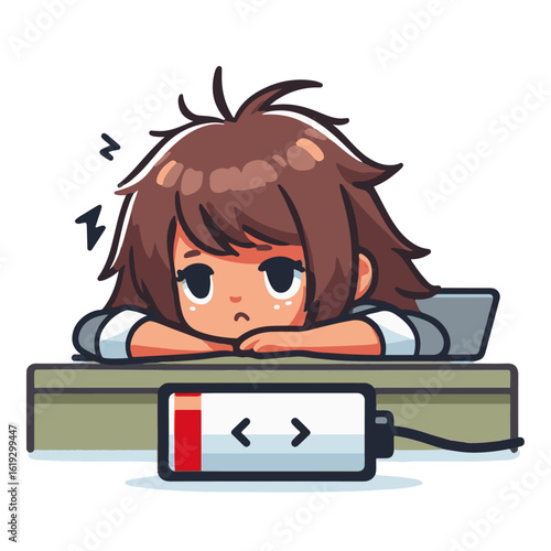 Burnout Illustration – Tired Employee with Low Energy