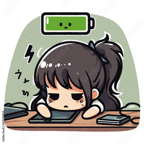 Burnout Illustration – Tired Employee with Low Energy