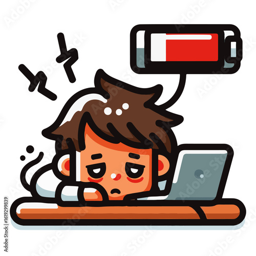 Burnout Illustration – Tired Employee with Low Energy