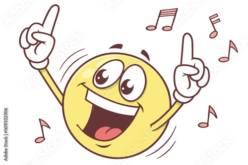 Happy Emoji Emoticon Pointing Both Index Fingers Up, Drawing Attention or Dancing to Music