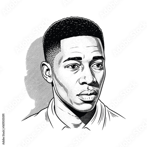 Vintage Young African American Man Portrait Engraving, drawn in an engraved, woodcut style with fine details sketch engraving vector illustration. Scratch board imitation
