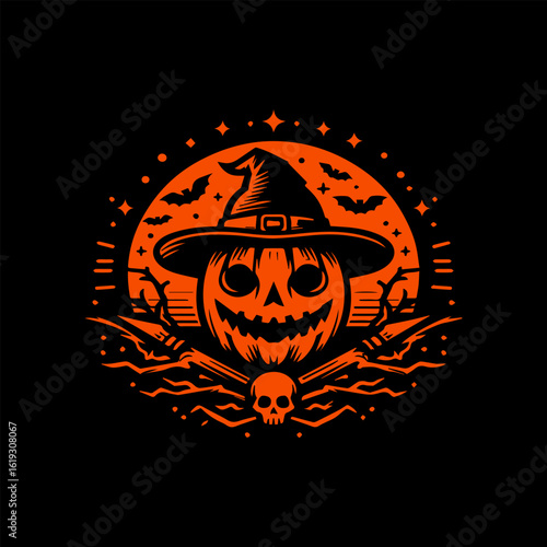 Halloween Night Scene with Jack-o'-Lantern and Moon