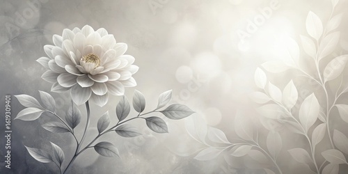 Serene Bloom An Elegant Floral Design with Delicate Greyscale Leaves and a Soft, Dreamy Background