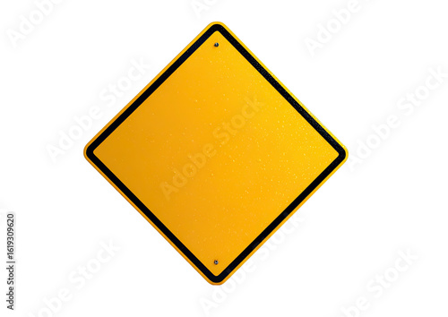 Empty diamond-shaped, yellow caution road sign