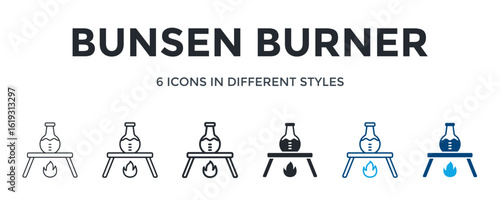 Bunsen Burner Icon In Different Style Vector Illustration. Designed In Thin Line, Regular Line, Bold Line, Glyph, Color Line, And Color Glyph Style Can Be Used For Web