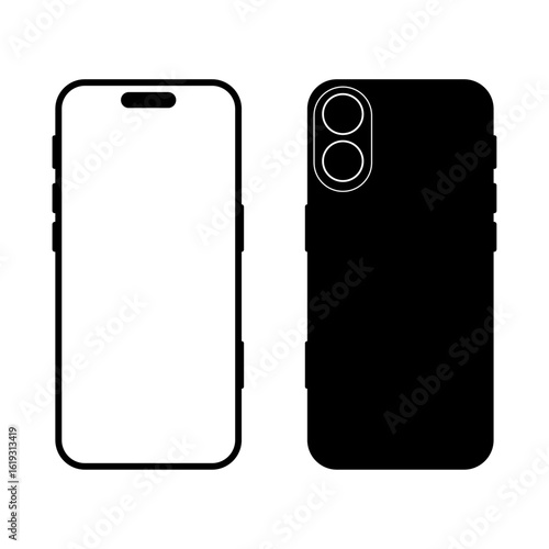 スマートフォンの表裏のシルエットイラストセット