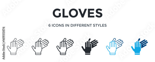 Gloves Icon In Different Style Vector Illustration. Designed In Thin Line, Regular Line, Bold Line, Glyph, Color Line, And Color Glyph Style Can Be Used For Web