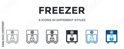 Freezer Icon In Different Style Vector Illustration. Designed In Thin Line, Regular Line, Bold Line, Glyph, Color Line, And Color Glyph Style Can Be Used For Web