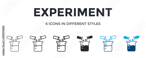 Experiment Icon In Different Style Vector Illustration. Designed In Thin Line, Regular Line, Bold Line, Glyph, Color Line, And Color Glyph Style Can Be Used For Web